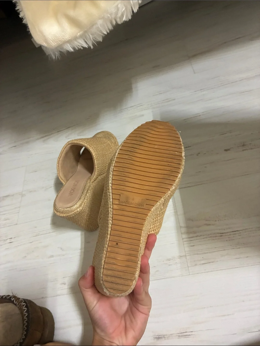 Natural Woven Wedge Slide - Tan